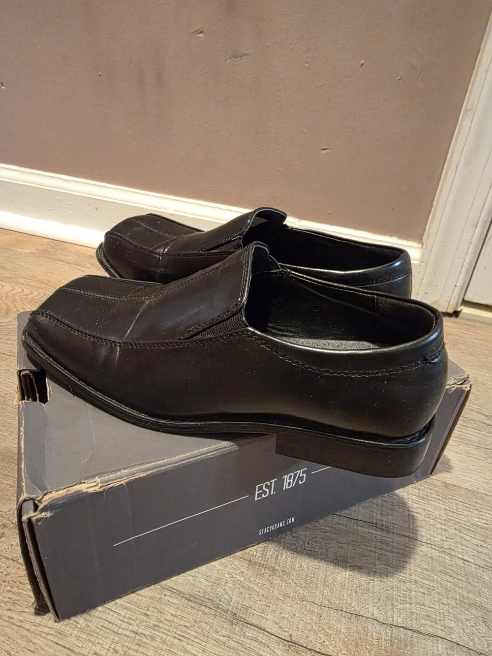 Stacy Adams Black Leather Slip-On Square-Toe Kids Dress Shoes